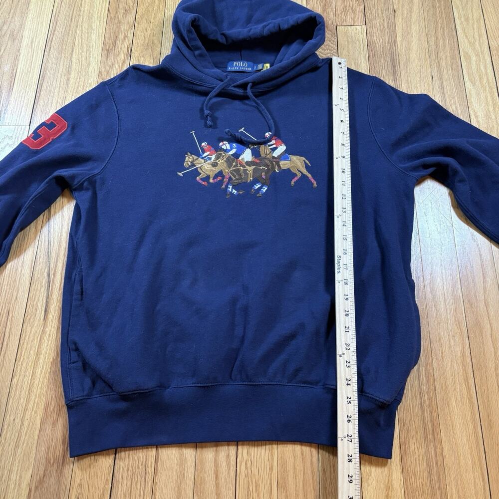 Polo Ralph Lauren Men L Navy Triple Pony Player Fleece Sweatshirt Hoodie Sweater - Picture 8 of 15